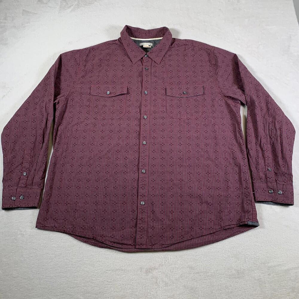 Carbon2Cobalt Shirt Mens XL Red Gray Microcheck Button Up Long Sleeve Cotton‎